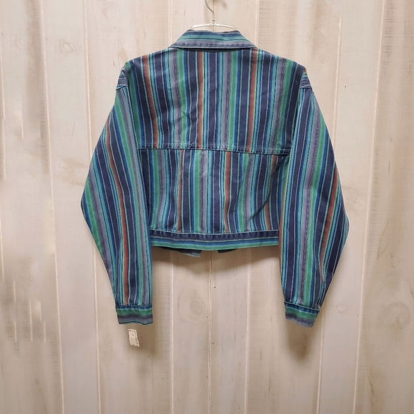 Vintage Denim Crop Striped Jacket Panels Button Down NWT Size L - Picture 10 of 16